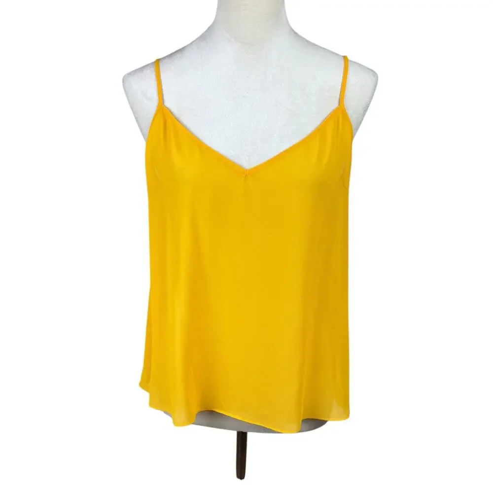 Tory Burch NWT Womens Yellow Natalie Grid Textured Georgette Top with Camisole